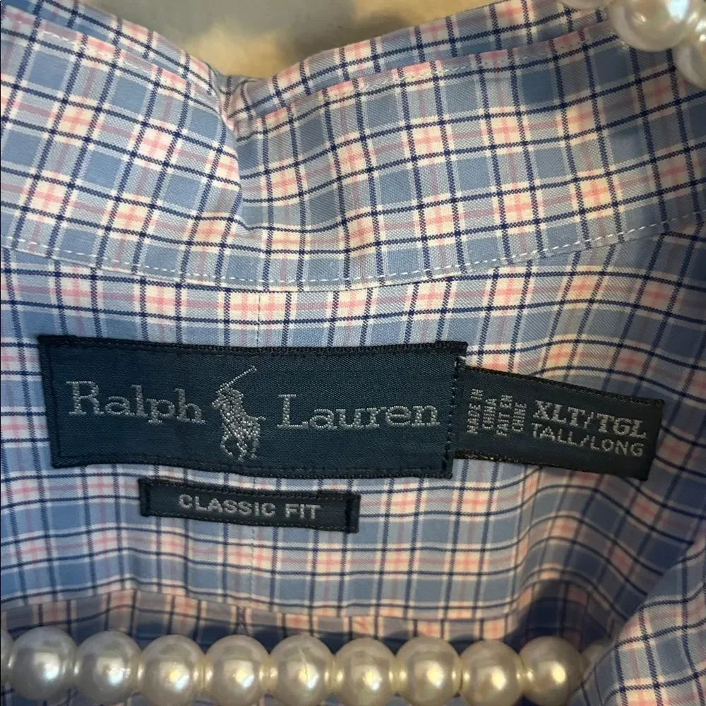 Ralph Lauren Light Blue Pink and White Plaid Button-Down Shirt size xl tall